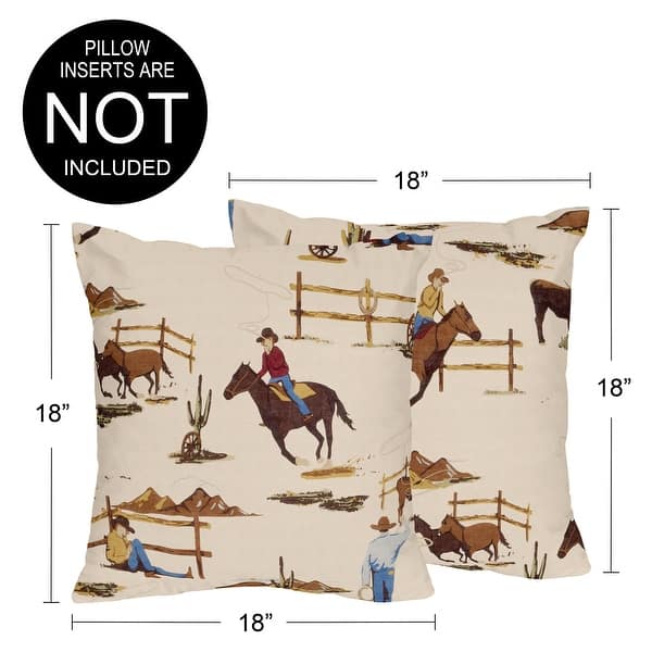 Sweet Jojo Designs Tan Brown Western Cowboy Boy 18in. Decorative Accent Throw Pillow Covers (Set of 2) Wild West Farm Horse Cow