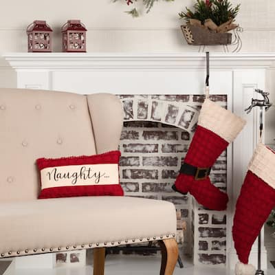 Chenille Christmas Naughty and Nice Pillow 7x13