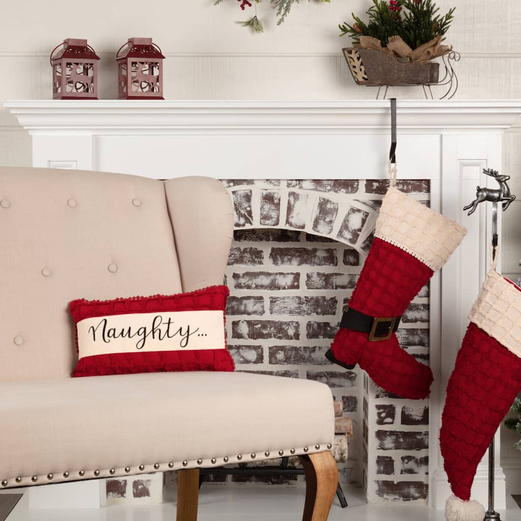 Chenille Christmas Naughty and Nice Pillow 7x13