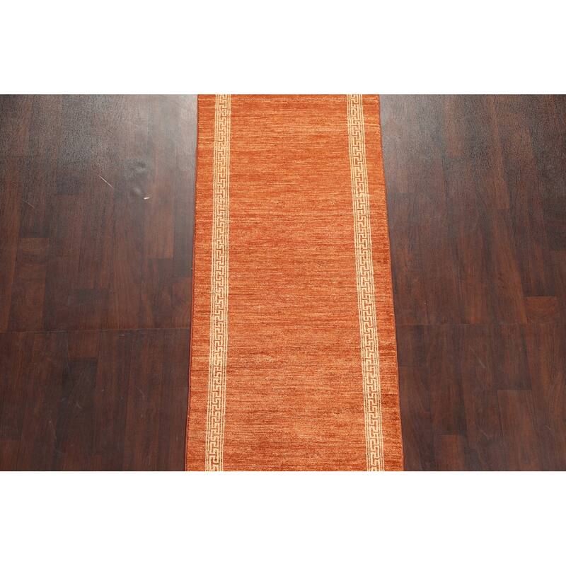 Orange Gabbeh Kashkoli Runner Rug Wool Hand-knotted Oriental Carpet - 2'7" x 9'3"