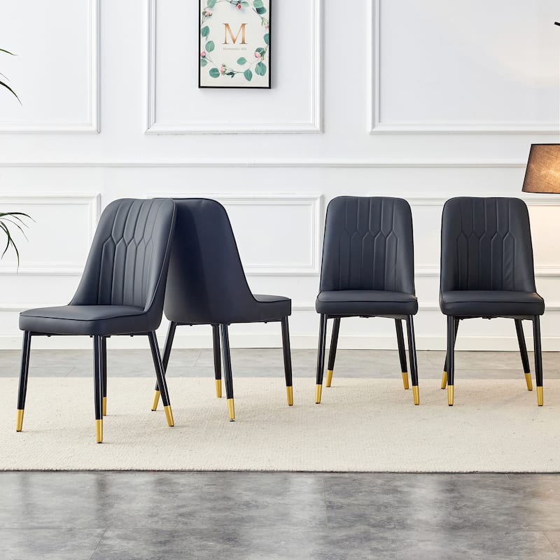 Modern Faux Leather Dining Chair Set of 4, Upholstered Kitchen Side Chair with Metal Legs Armless Chair for Living Room