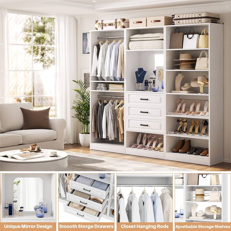 Cimly Set of 3 Freestanding Closet System with Drawers, Adjustable Closet Organizer with Hanging Rods and Shoe Racks
