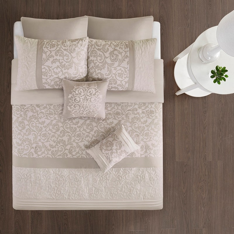 Embroidered 8 Piece Comforter Set Neutral