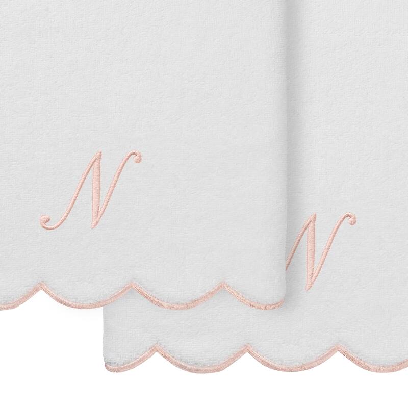 Authentic Hotel and Spa 100% Turkish Cotton Pink ADORNIA Scallop Personalized 2 Piece Bath Towel Set - 2 Bath Towels