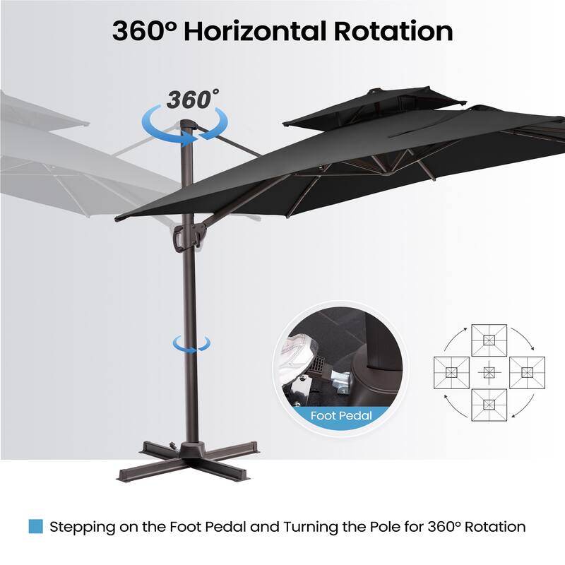 10.5 ft. x 9 ft. Double top 360-Degree Rotation Cantilever Patio Umbrella with Base