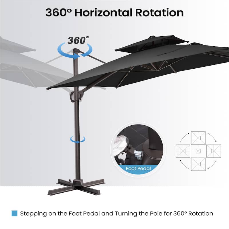 11 x 9 ft Outdoor Rectangular Patio Offset Cantilever Umbrella with 360-degree Rotation and 6 Shade Angles