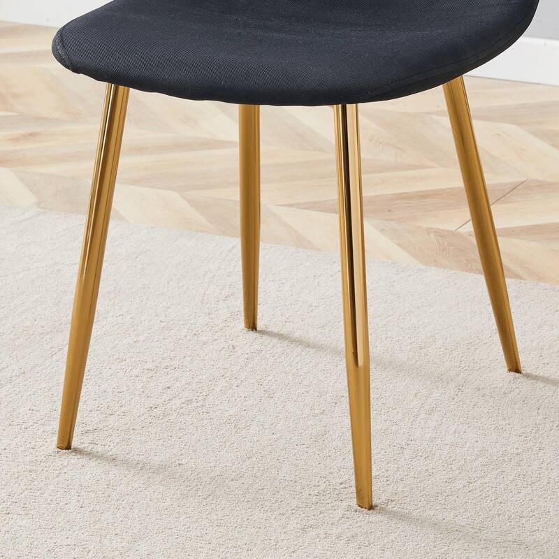 Luxury Simple Chair - Set of 4 BLACK Linen-Cotton Material High Resilience Dining Chair with Metal Golden Leg.Integral m