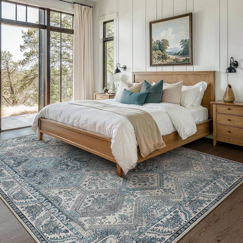 Mcow Vintage Wood-Tone Low-Pile Washable Non-Slip Area Rug
