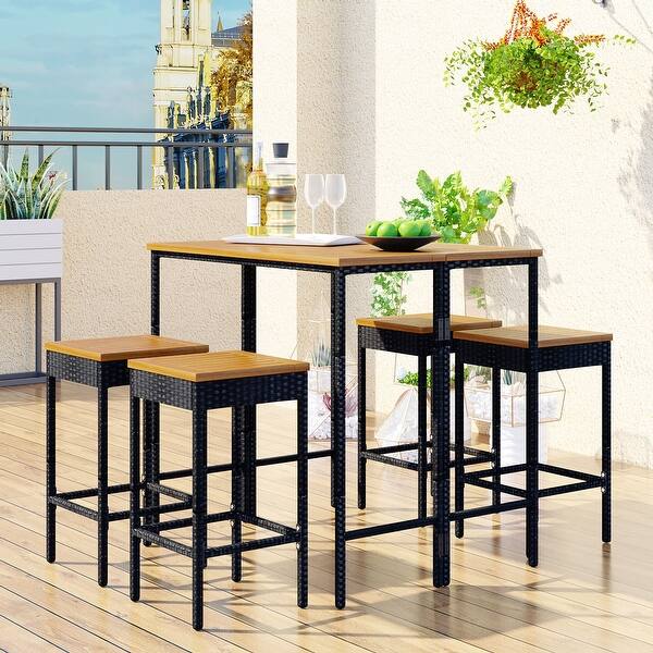 slide 2 of 10, Nestfair 5-Piece Outdoor Patio Dining Set Bar Set with Foldable Tabletop Brown