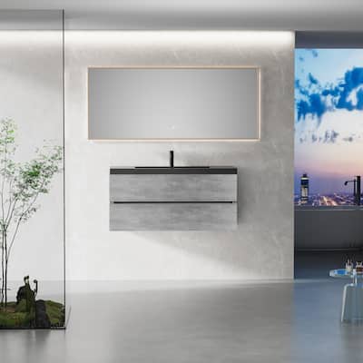 GDFStudio - Carter Floating Bathroom Vanity with Quartz Sand Countertop & Soft-Close Drawers