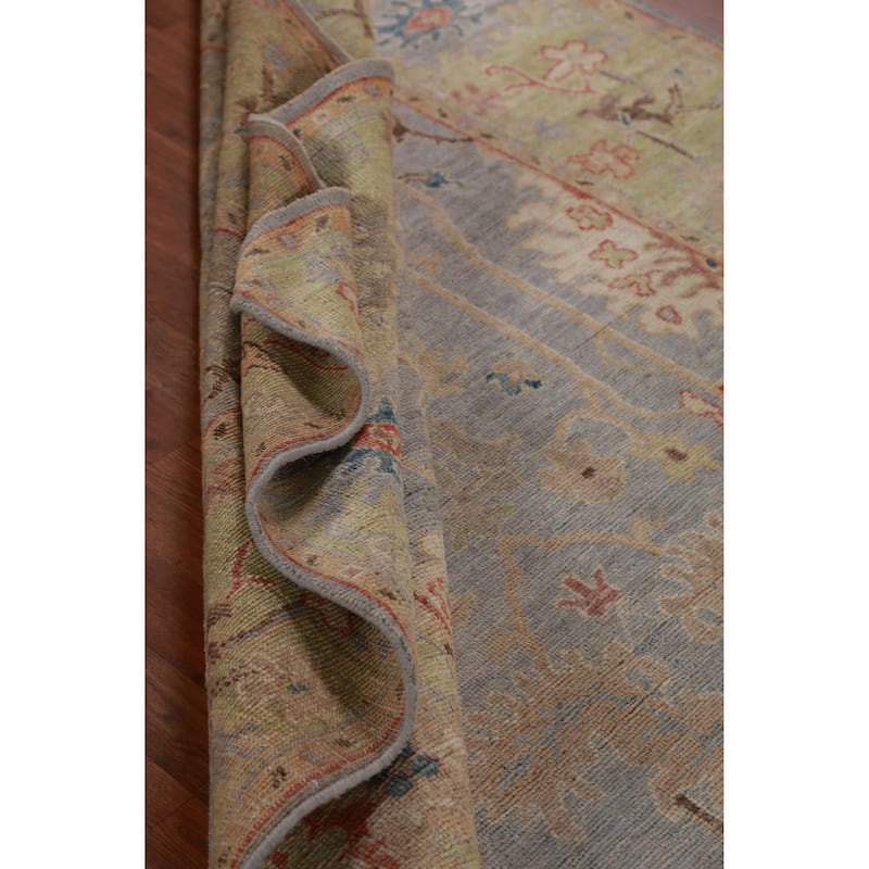 Hand Knotted Oriental 100% Wool Carpet Transitional All-Over Navy Blue & Blues Oushak Area Rug - 8' 11'' X 6' 1''