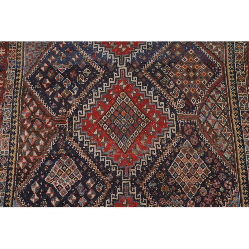 Pre-1900 Antique Blue Qashqai Persian Area Rug Handmade Wool Carpet - 5'1"x 7'8"
