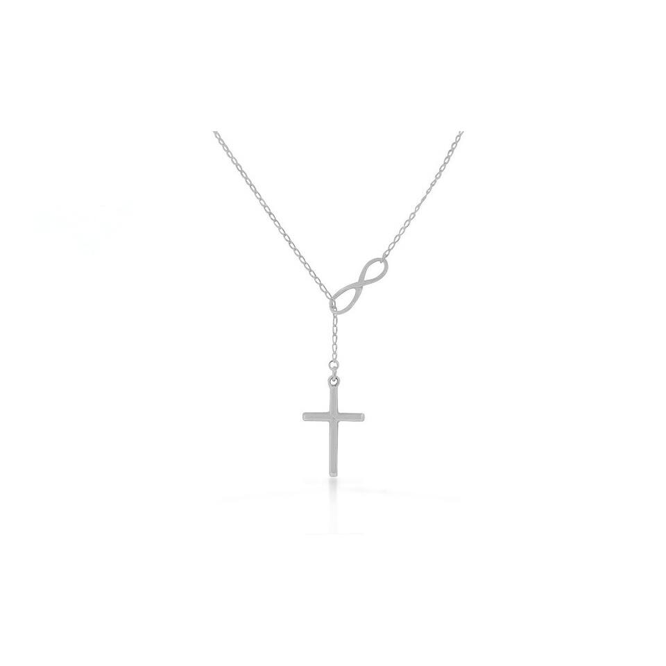 18K Gold Rose Gold Sterling Silver Infinity Cross Lariat Necklace 18in
