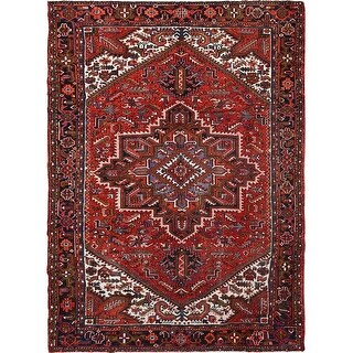 Hand Knotted Red Heriz with Wool Oriental Rug (7'10