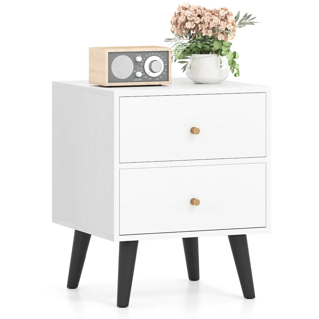 Costway 1/2 PCS Nightstand with 2 Drawer with Storage, Small Accent