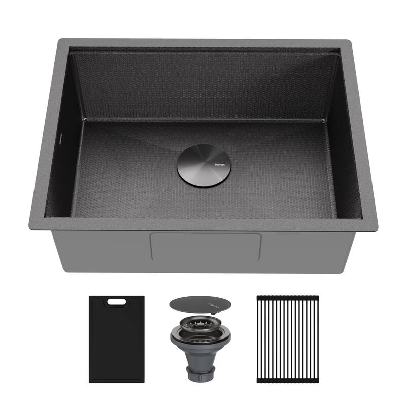 Matrix 24" Undermount Workstation 16 Gauge Single Bowl Stainless Steel Kitchen Sink with Accessories - Gunmetal Grey