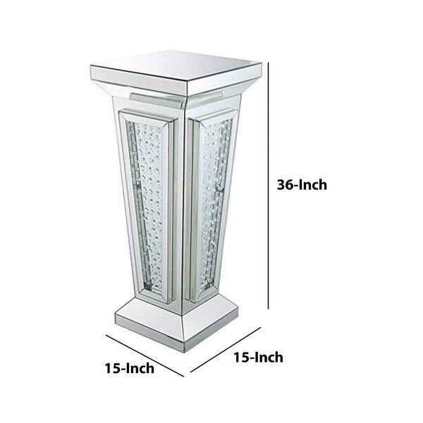 Wood and Mirror Pedestal Stand With Faux Crystals, Silver On Sale