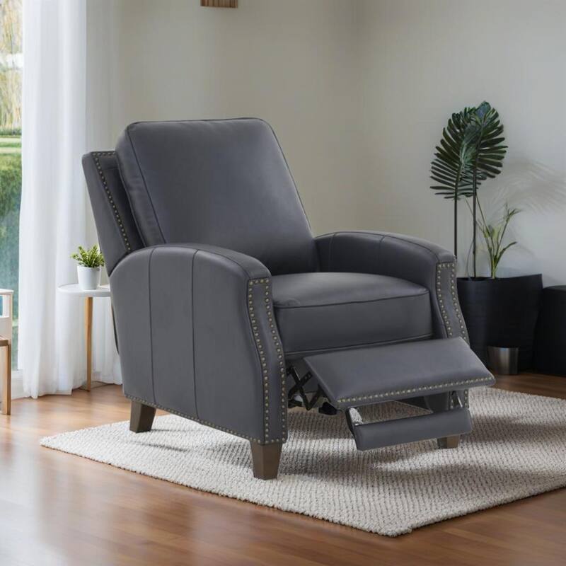 Jack Midnight Blue Faux Leather Push Back Recliner - Blue