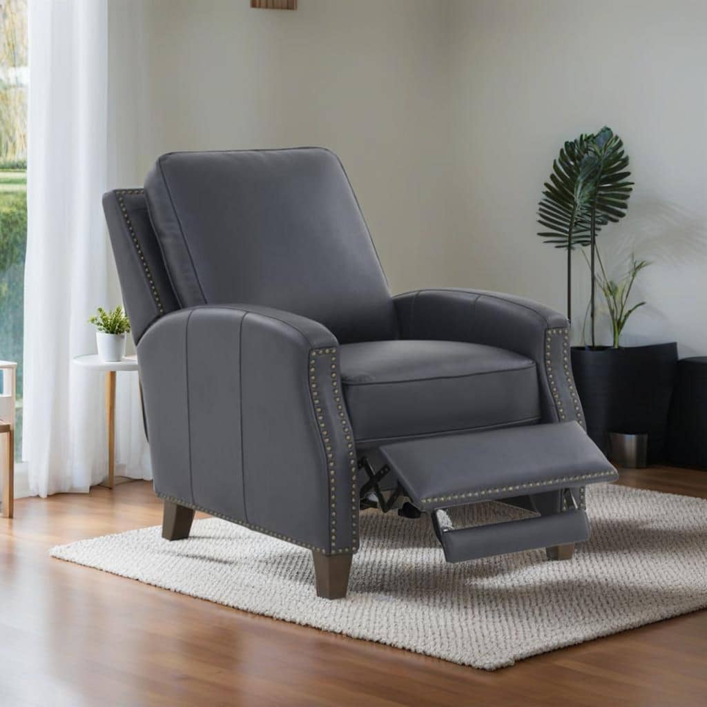 Jack Midnight Blue Faux Leather Push Back Recliner