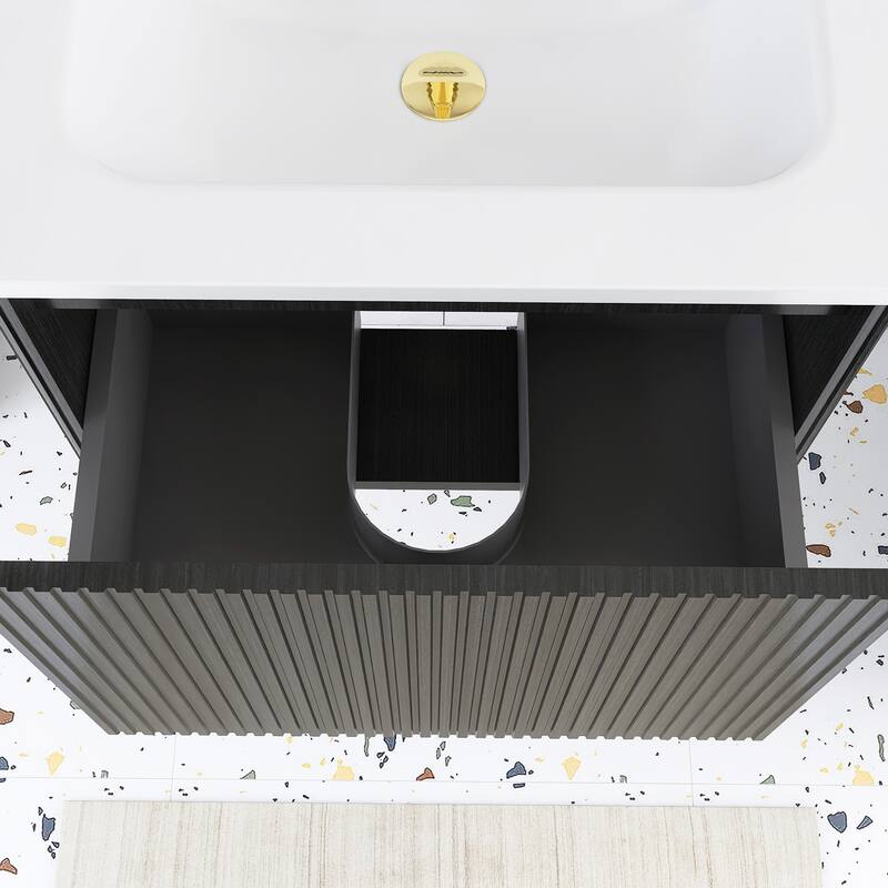 Floating Bathroom Vanity with Glossy White Integrated Ceramic Sink