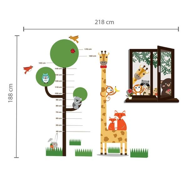 dimension image slide 3 of 5, Walplus 3D Animal Window View Height Measurement Children Wall Sticker