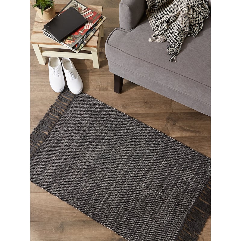 DII Gray and Off White 2-Tone Ribbed Rug 2x3 Ft - 24.0 In. L X 36.0 In. W X 0.2 In. H