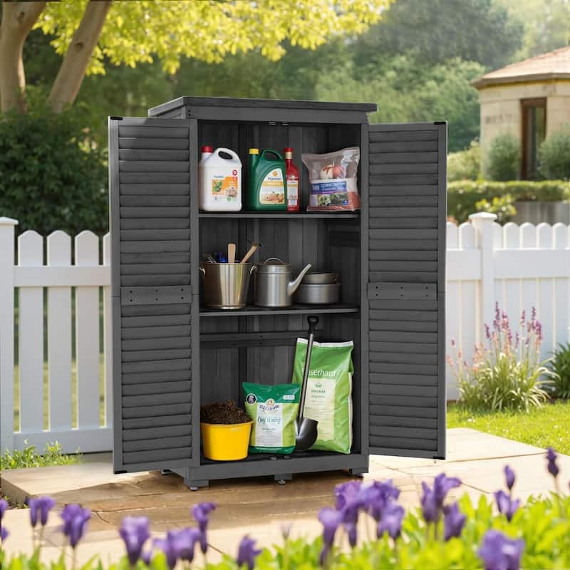 MCombo 63 inch Tall Outdoor Storage Tool Cabinet Shed with Lock for Yard (34.3" L x 18.3" W x 63" H), Wooden 0870