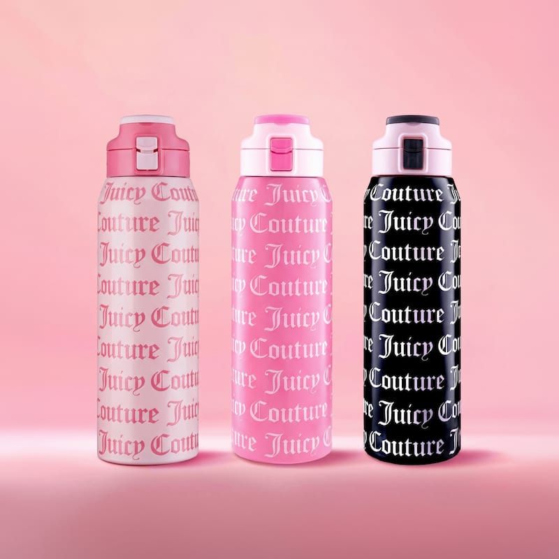 Juicy Couture Glam Getaway Hydration Stainless Steel Tumbler with Flip Top Lid