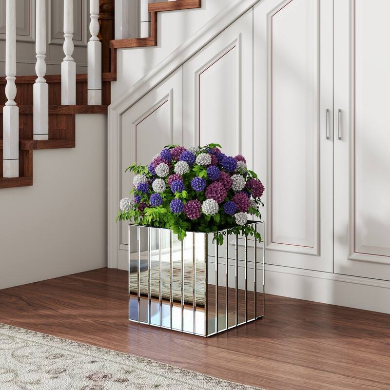 14" Mirrored Square Floor Vase