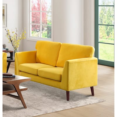 Velvet Upholstered Loveseat Sofa, Couch Settee with Seat Cushions and Armrest, 2-Seat Sofa with Solid Wood Legs
