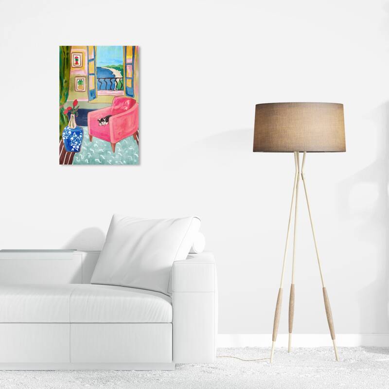 Wynwood Studio Canvas Animals Favorite Armchair Pink and Dark Pink Modern & Contemporary Wall Art Canvas Print - Pink, Blue - 24 x 16