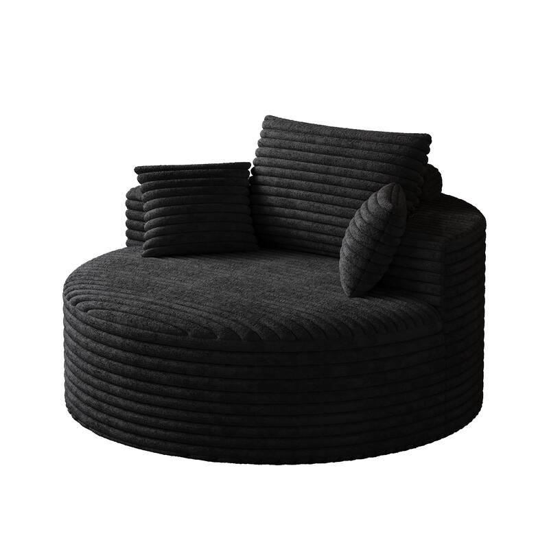 Corduroy Upholstered Single Sofa, Oversized Fluffy Sleeper Chair, Round Reading Chair with Headrest & 2 Pillow