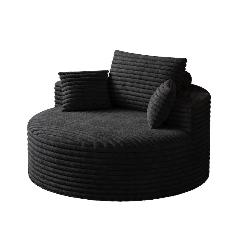 Fluffy Barrel Chair Corduroy Chaise Lounge Single Floor Sofa Armchair Cloud Recliner Chair with Cylindrical Pillow