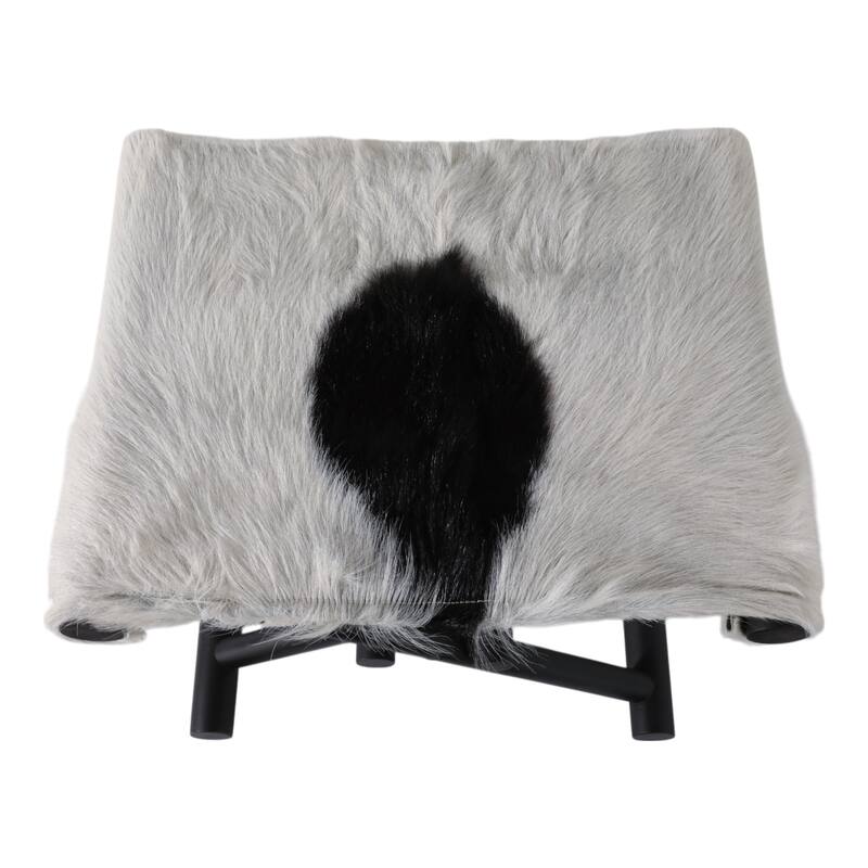Foldable Backless Cowhide Storage Stool with Solid Wood Frame
