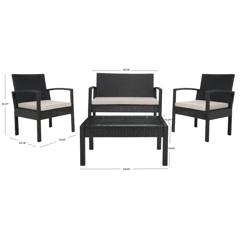 SAFAVIEH Outdoor Bassey 4-Piece Conversation Patio Set. - 39.78" x 24.18" x 32.37"