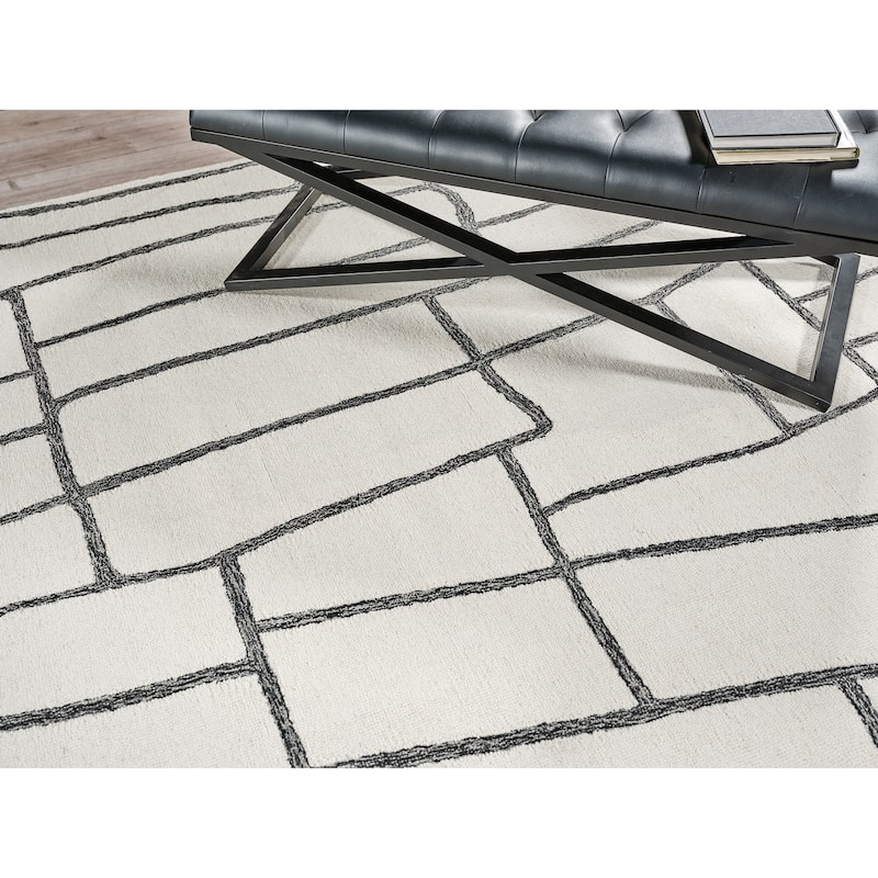 Exquisite Rugs Tangiers Handmade Hand-tufted New Zealand Wool on Canvas Ivory/Black Area Rug