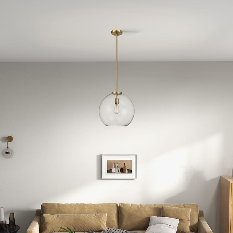 Rexe Satin Brass Pendant with Clear Glass Dome Shade - Clear Glass