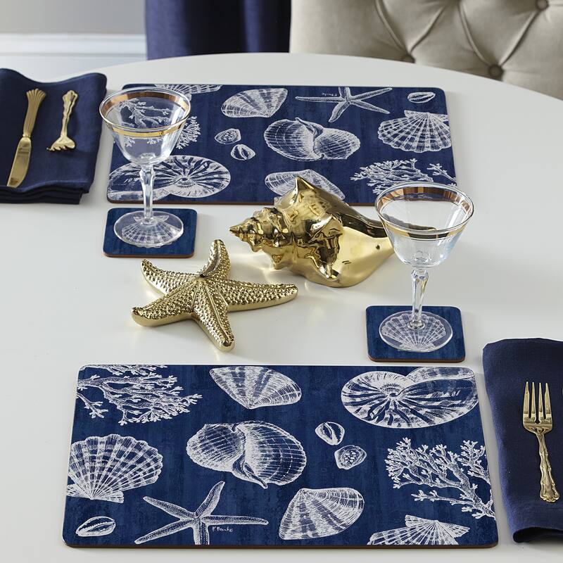 Cala Home Hardboard Placemats - St. Tropez Shells - Set of 4 - 15.5x11.25x.208