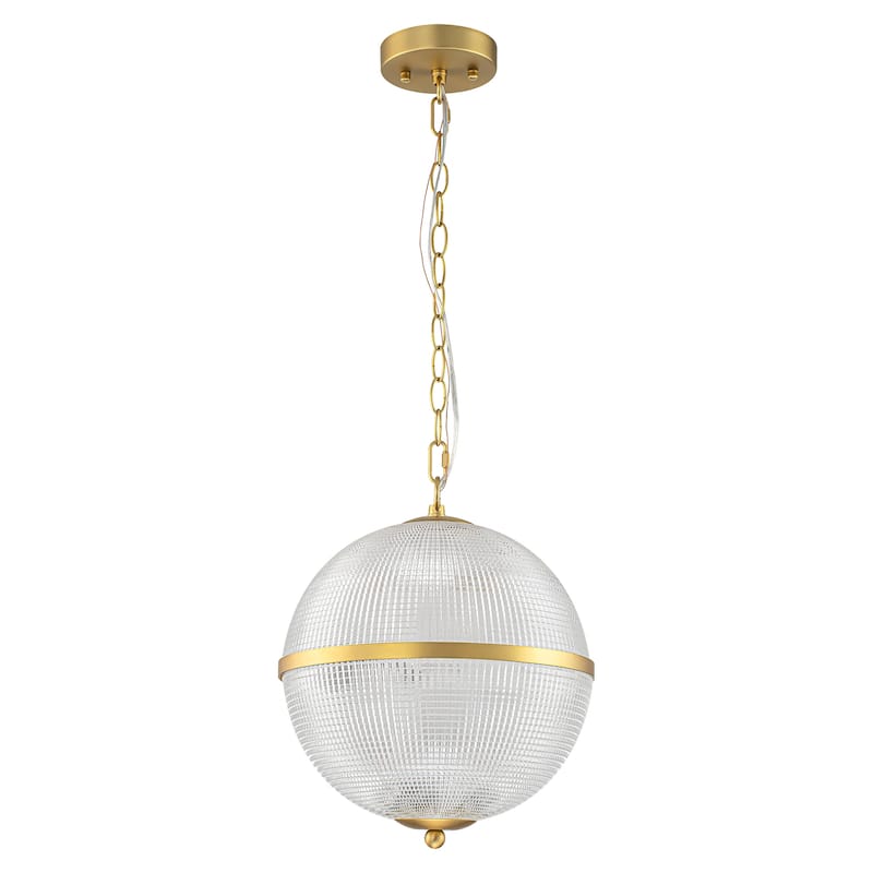 3-Light Mid-Century Modern Glam Gold Grid Glass Globe Chandelier Ceiling Light - 11.8 in. W x 13.39 in. H