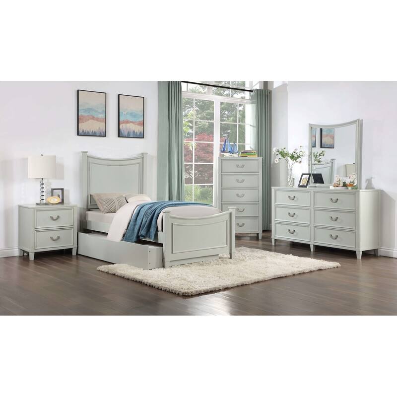Transitional Gray 5-Drawer Chest with Dovetail Drawers & Chrome Pulls