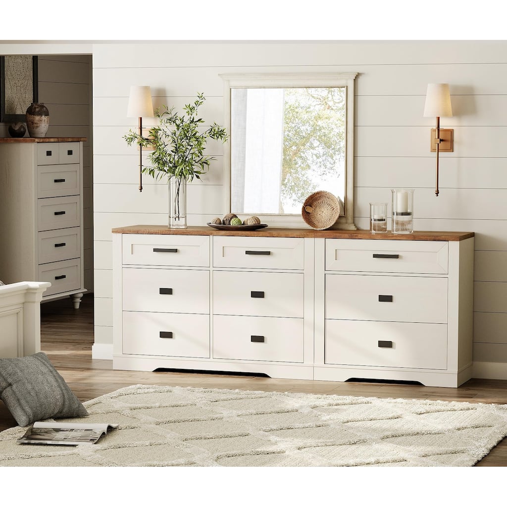WAMPAT Mid Century Modern 2 in 1 Dresser with 9 Drawers for Bedroom