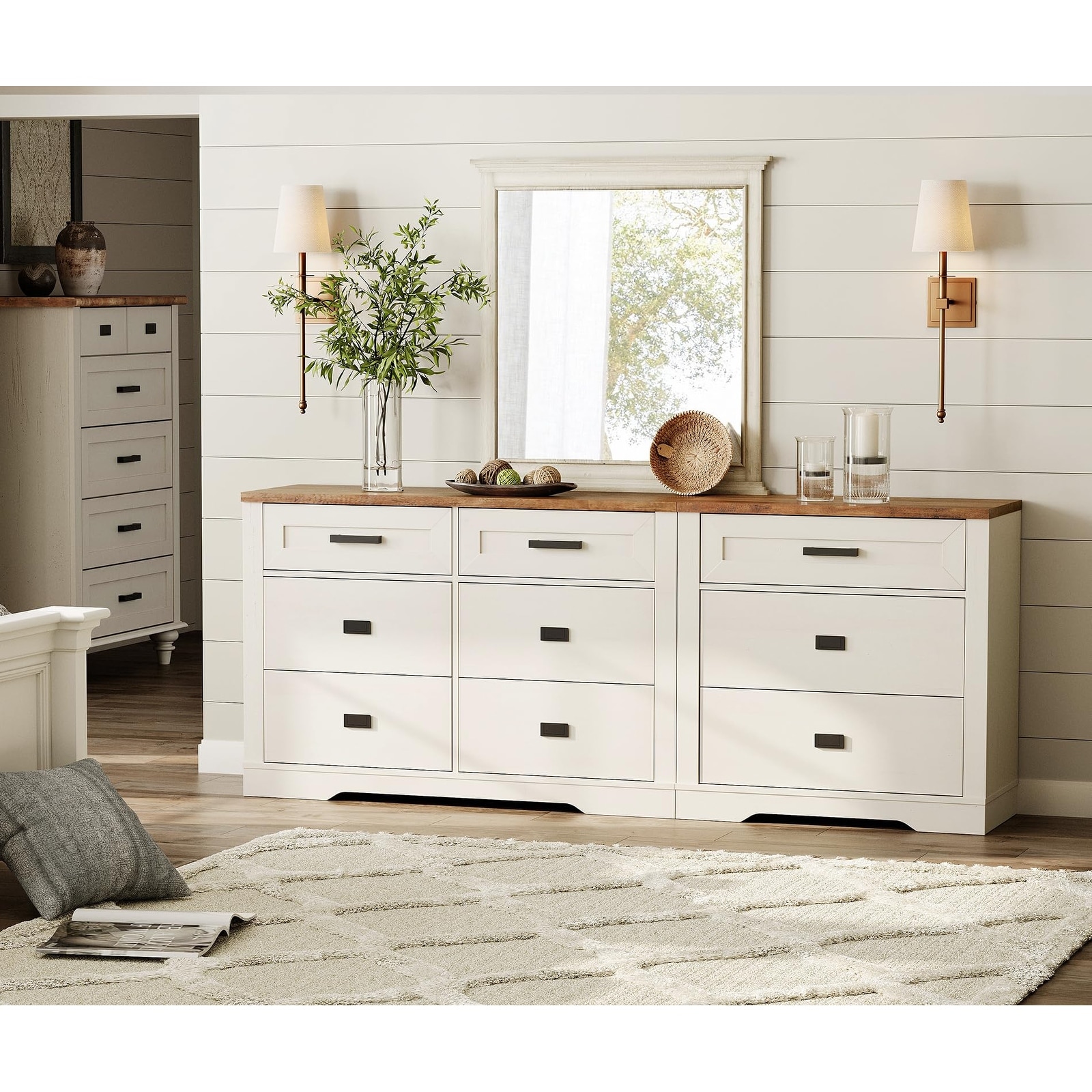 WAMPAT Mid Century Modern 2 in 1 Dresser with 9 Drawers for Bedroom