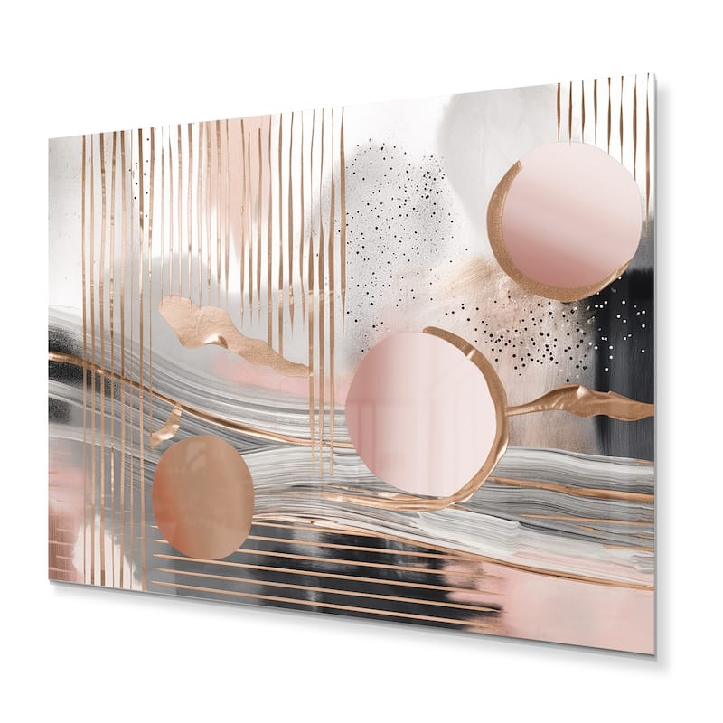 Designart "Pink Rosegold Circle Chaos IV" Modern Shapes Transitional Metal Wall Art