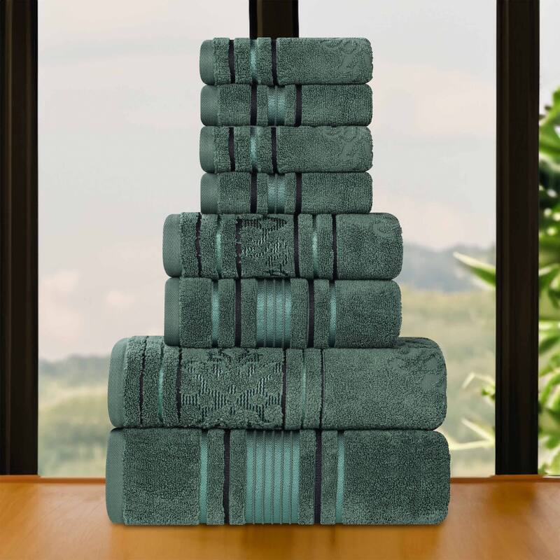 Superior Sadie Zero Twist Cotton Solid and Floral 8 Piece Towel Set