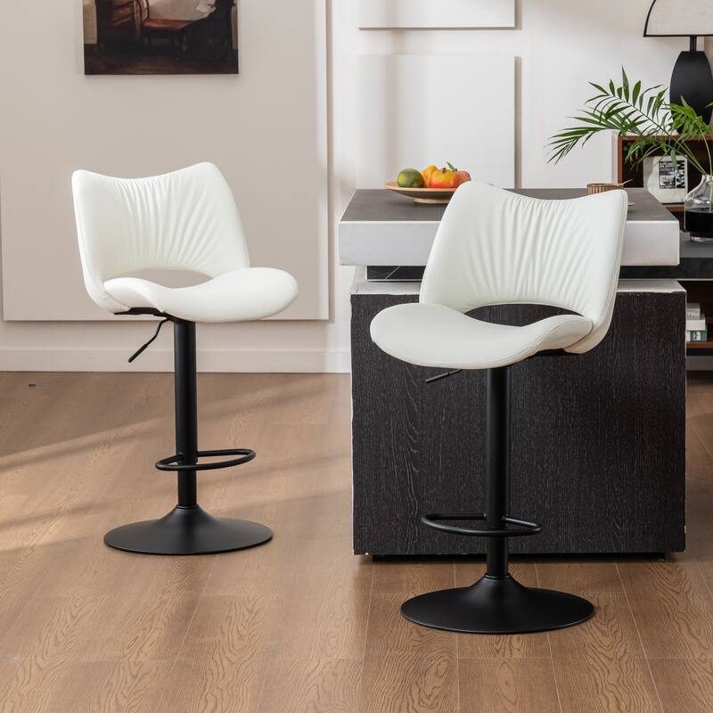 Faux Leather Upholstered Bar stools Set of 2 with Metal Footrest - White
