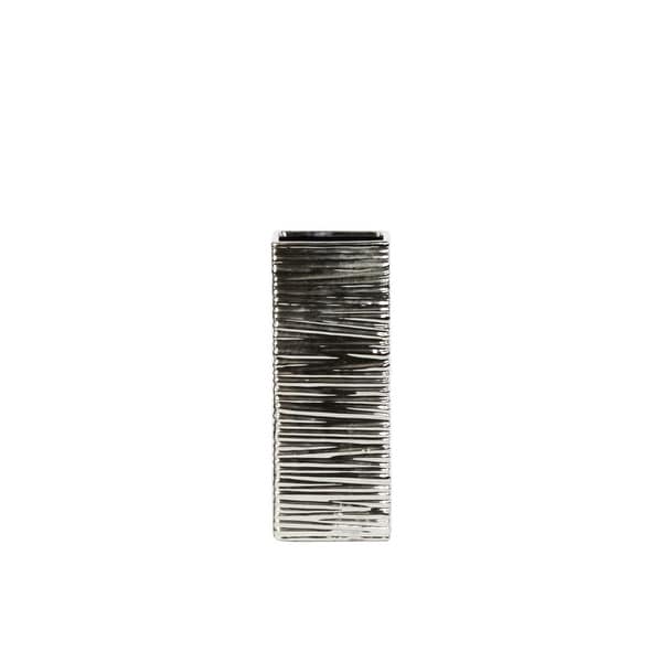 Urban Trends Ceramic Square Vase Rippled Finish Polished Chrome Finish Silver