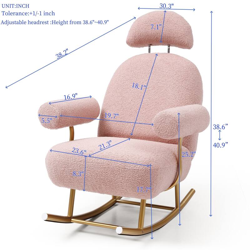 Modern 38.2" High Back Upholstered Rocking Chair with Gold Metal Frame for Living Room