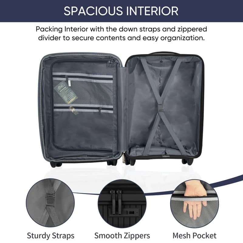 Mixoy Light weight Luggage with Spinner Wheels & YKK Zipper, 3-Piece Suitcase ABS Hardside Luggage Set with TSA Lock