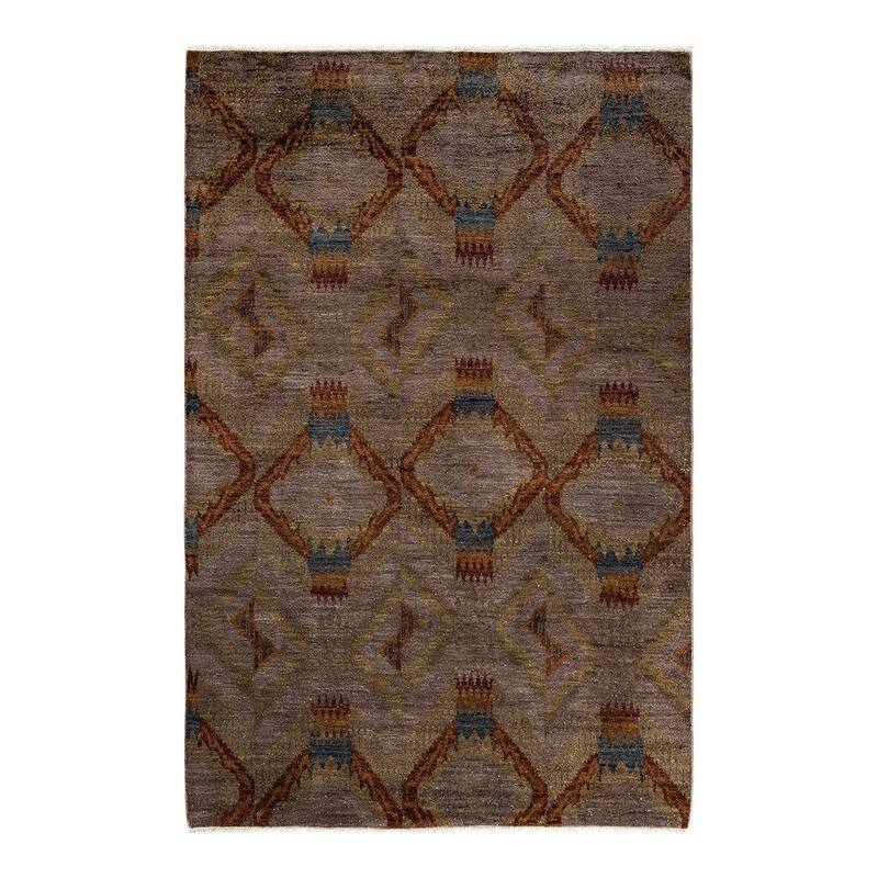 Overton Hand Knotted Wool Vintage Inspired Modern Contemporary Overdyed Gray Area Rug - 6' 2" x 9' 6"