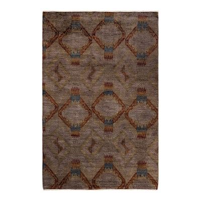 Overton Hand Knotted Wool Vintage Inspired Modern Contemporary Overdyed Gray Area Rug - 6' 2" x 9' 6"